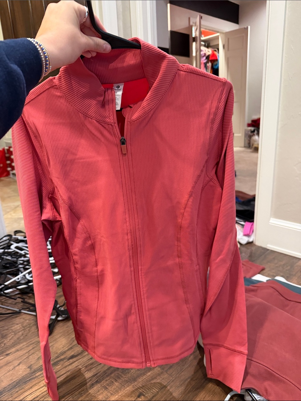 90 Degree By Reflex Coral Ribbed Zip-Up Bomber Jacket